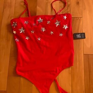 Express Red Bodysuit with Sequin Stars